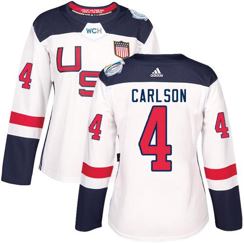 Team USA #4 John Carlson White 2016 World Cup Women's Stitched NHL Jersey - Click Image to Close